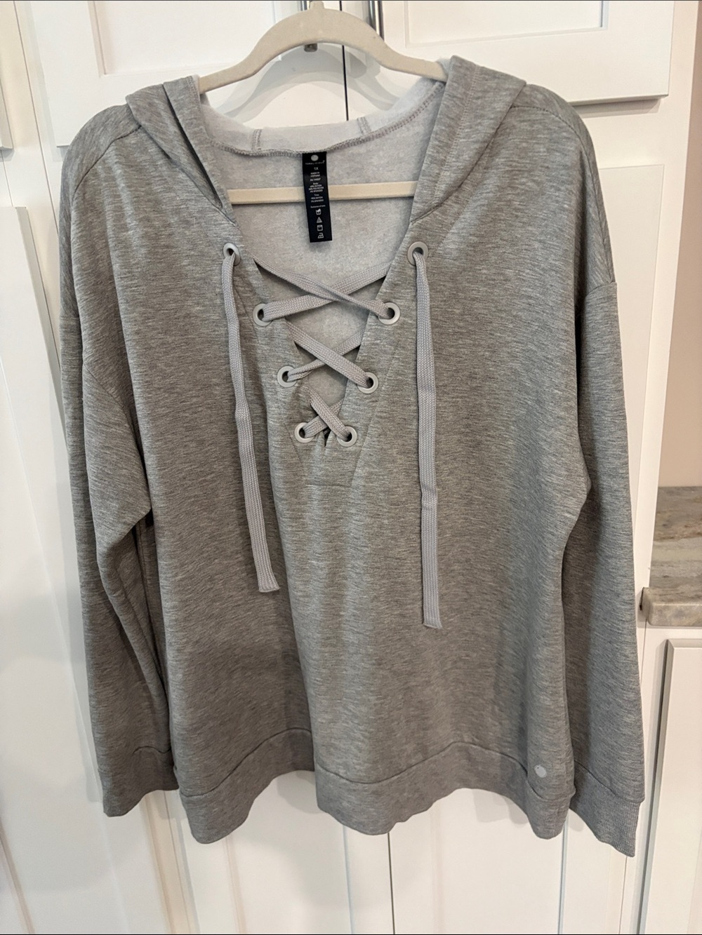 Yogalicious Gray Lace-Up Hoodie Sweatshirt